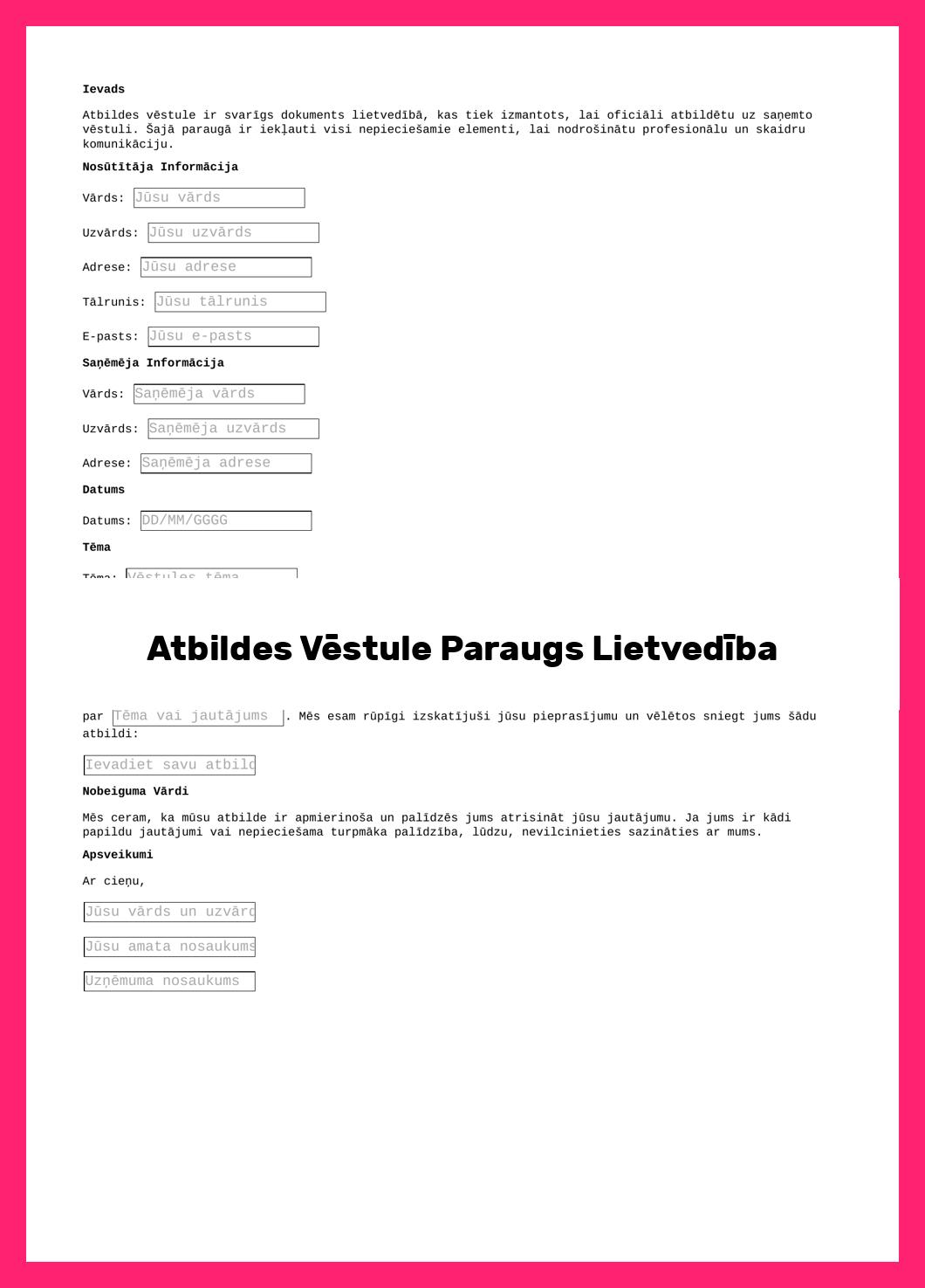 Atbildes Vēstule Paraugs Lietvedība