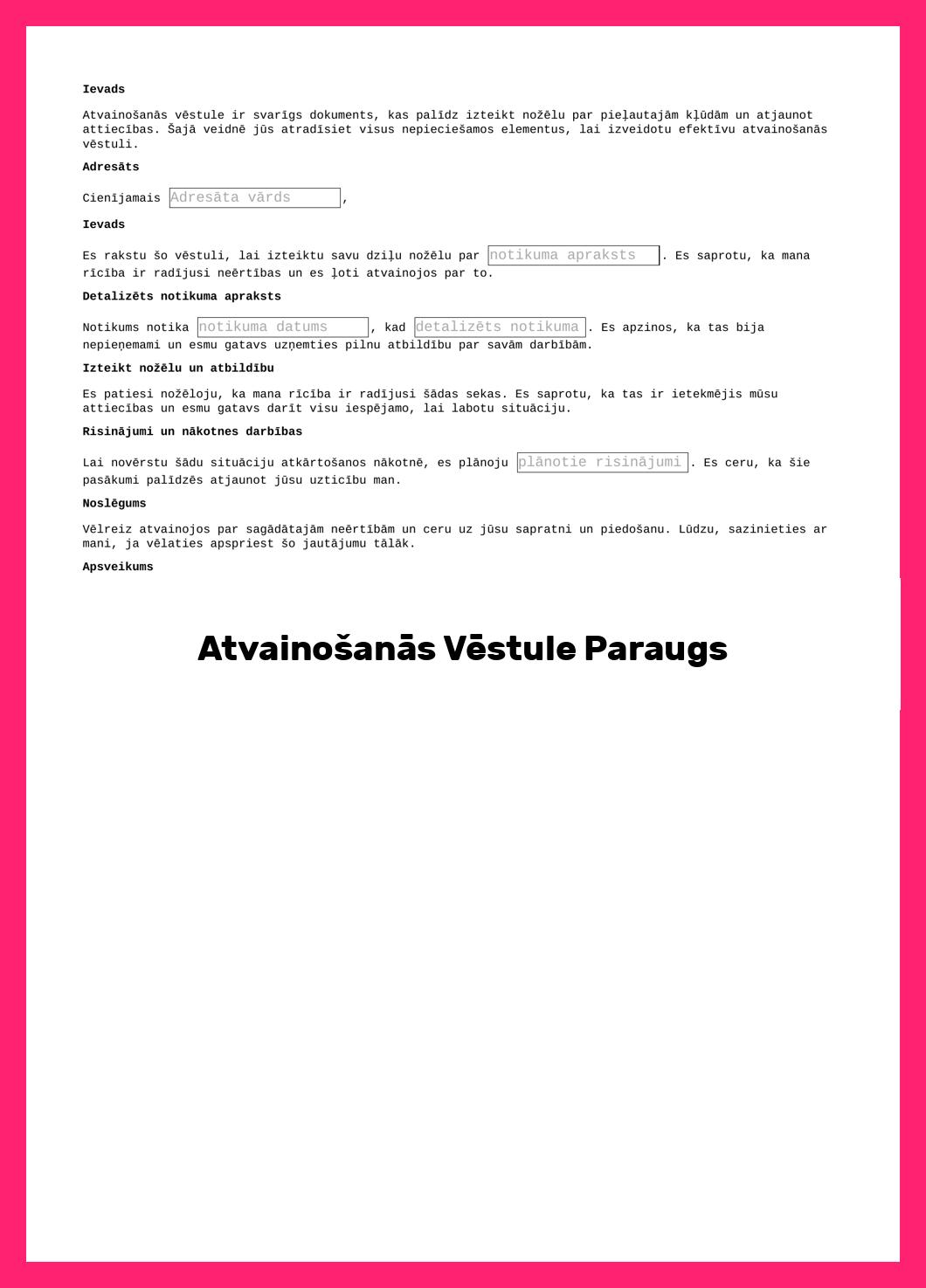 Atvainošanās Vēstule Paraugs