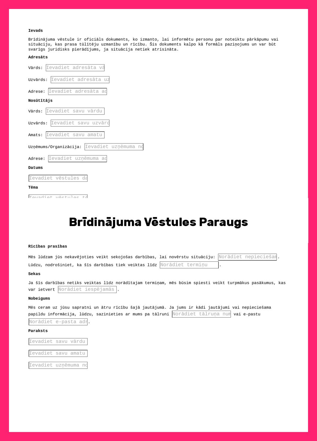Brīdinājuma Vēstules Paraugs