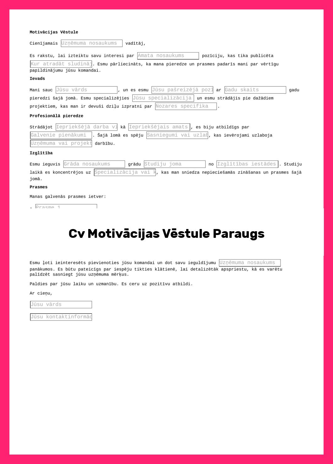 Cv Motivācijas Vēstule Paraugs