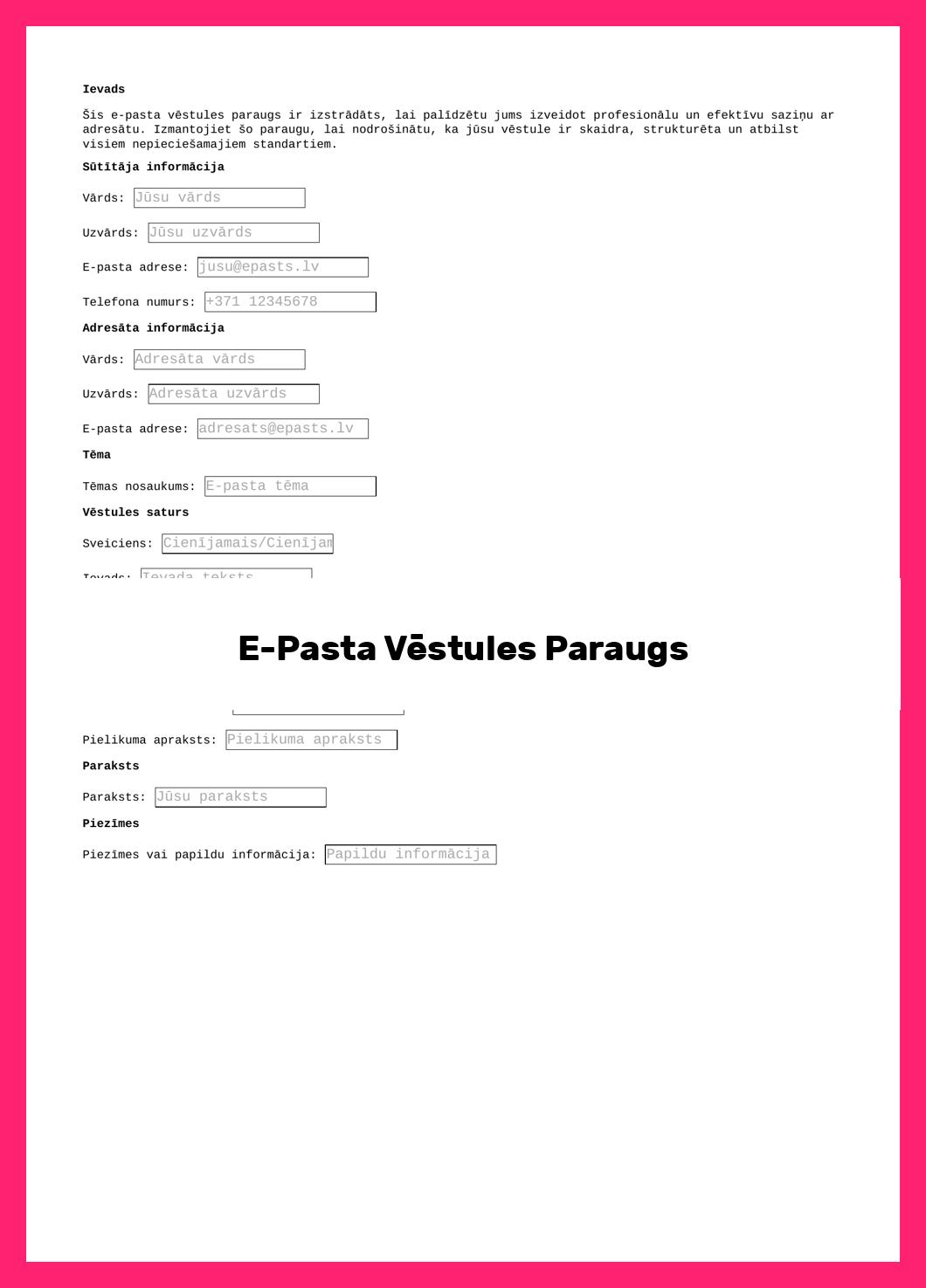 E-Pasta Vēstules Paraugs