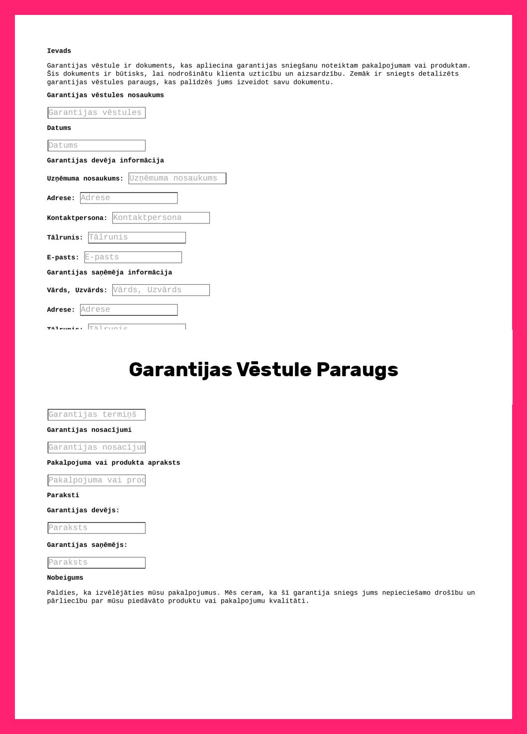 Garantijas Vēstule Paraugs