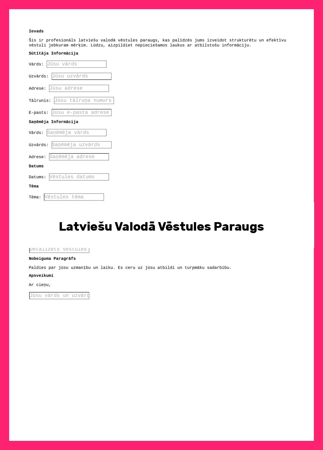 Latviešu Valodā Vēstules Paraugs