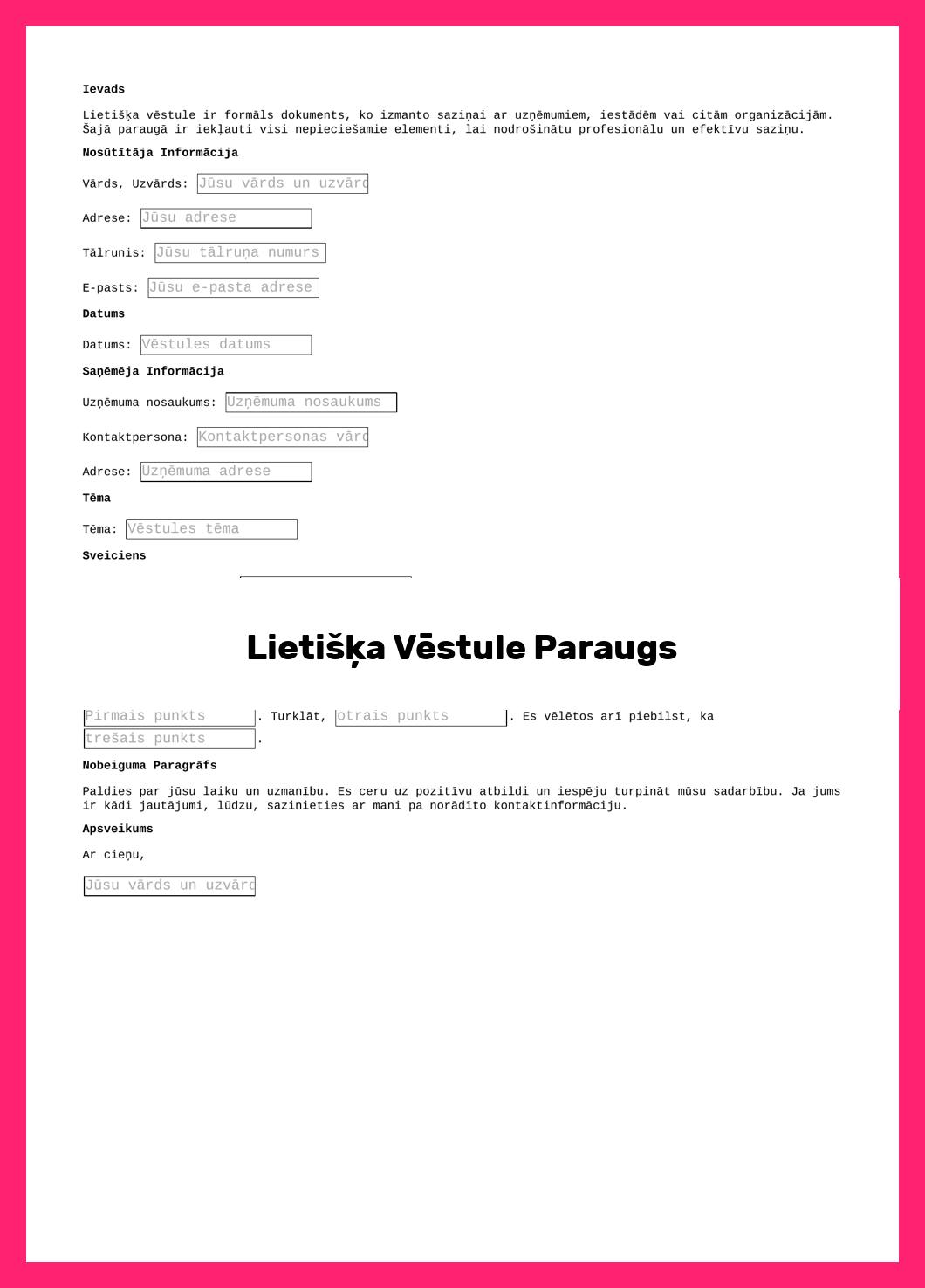 Lietišķa Vēstule Paraugs