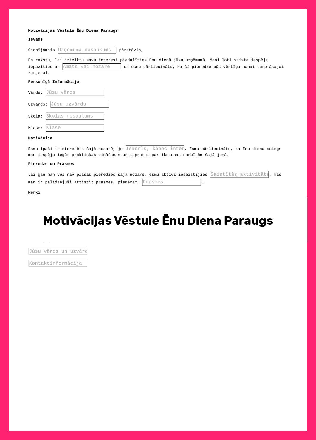 Motivācijas Vēstule Ēnu Diena Paraugs