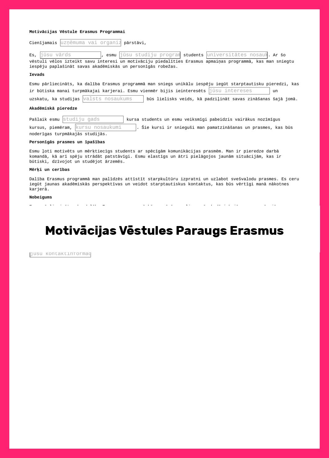 Motivācijas Vēstules Paraugs Erasmus