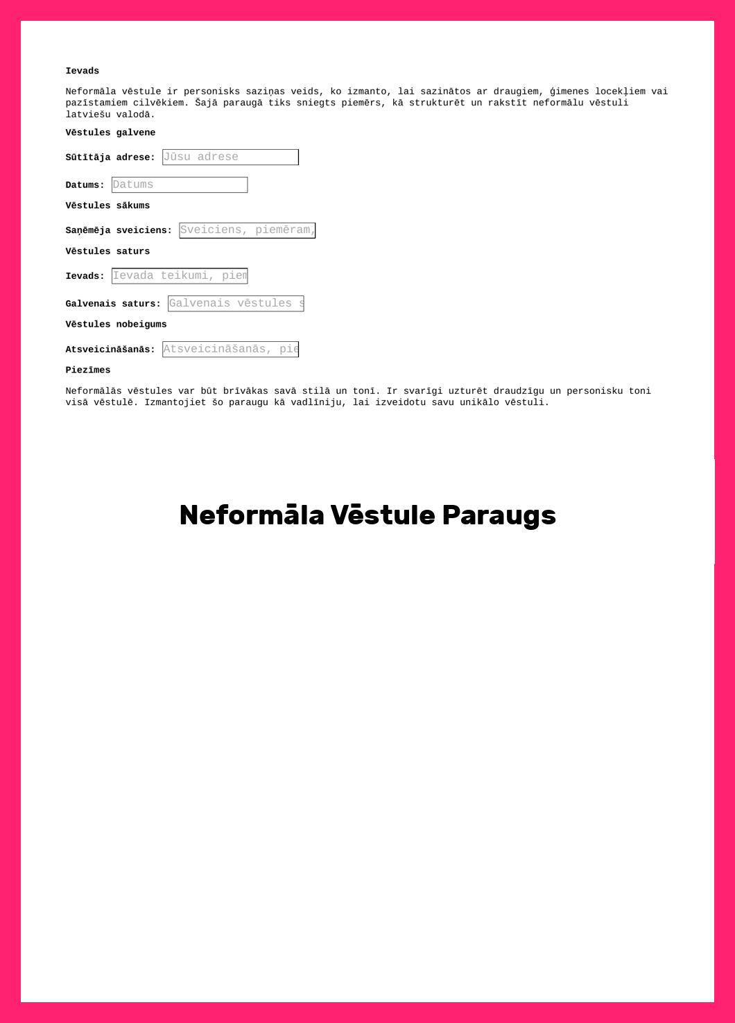 Neformāla Vēstule Paraugs