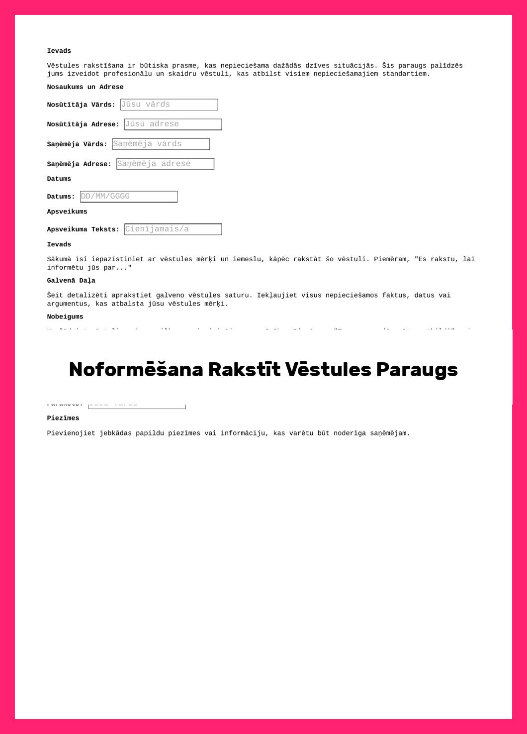 Noformēšana Rakstīt Vēstules Paraugs