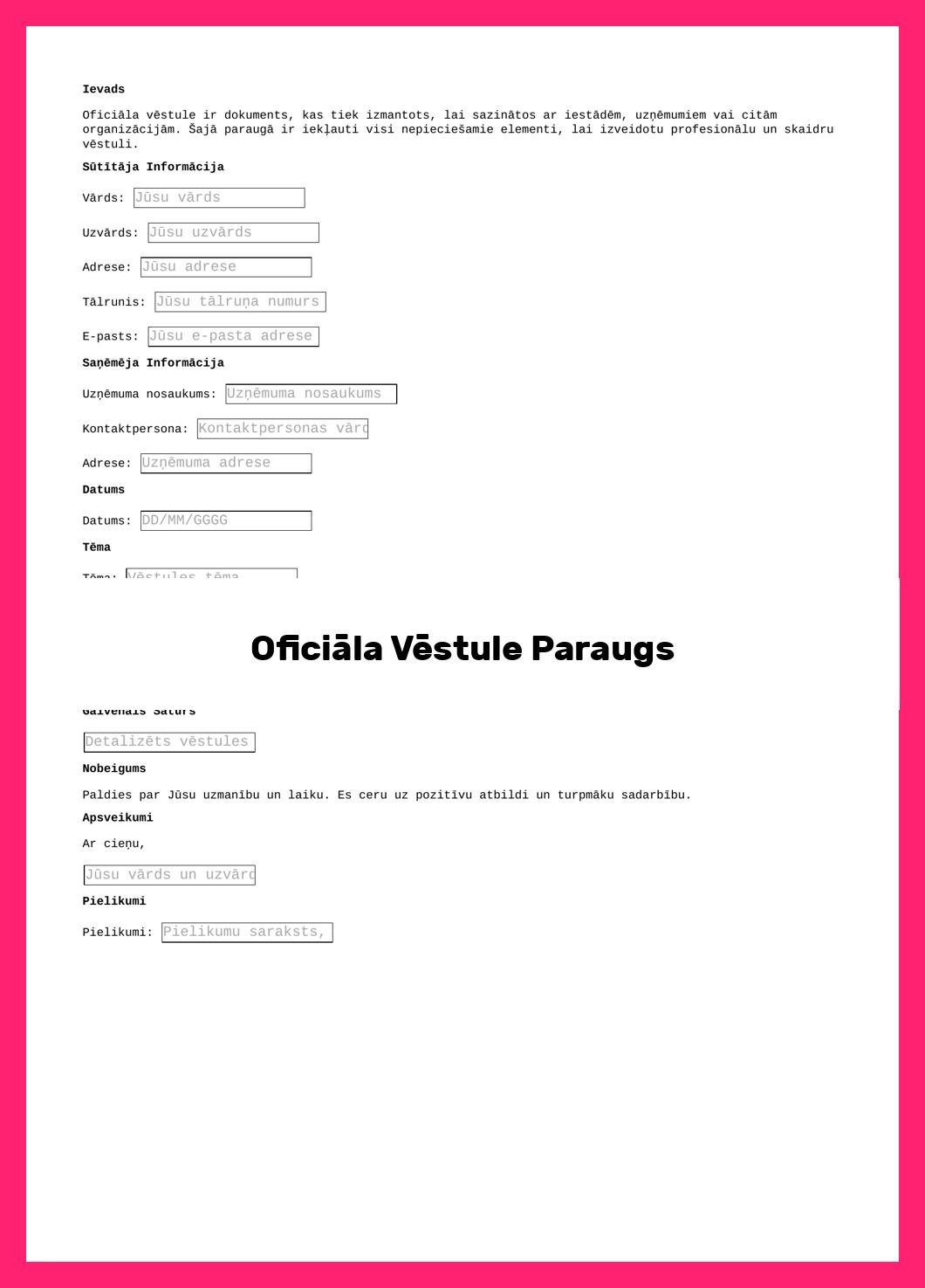 Oficiāla Vēstule Paraugs