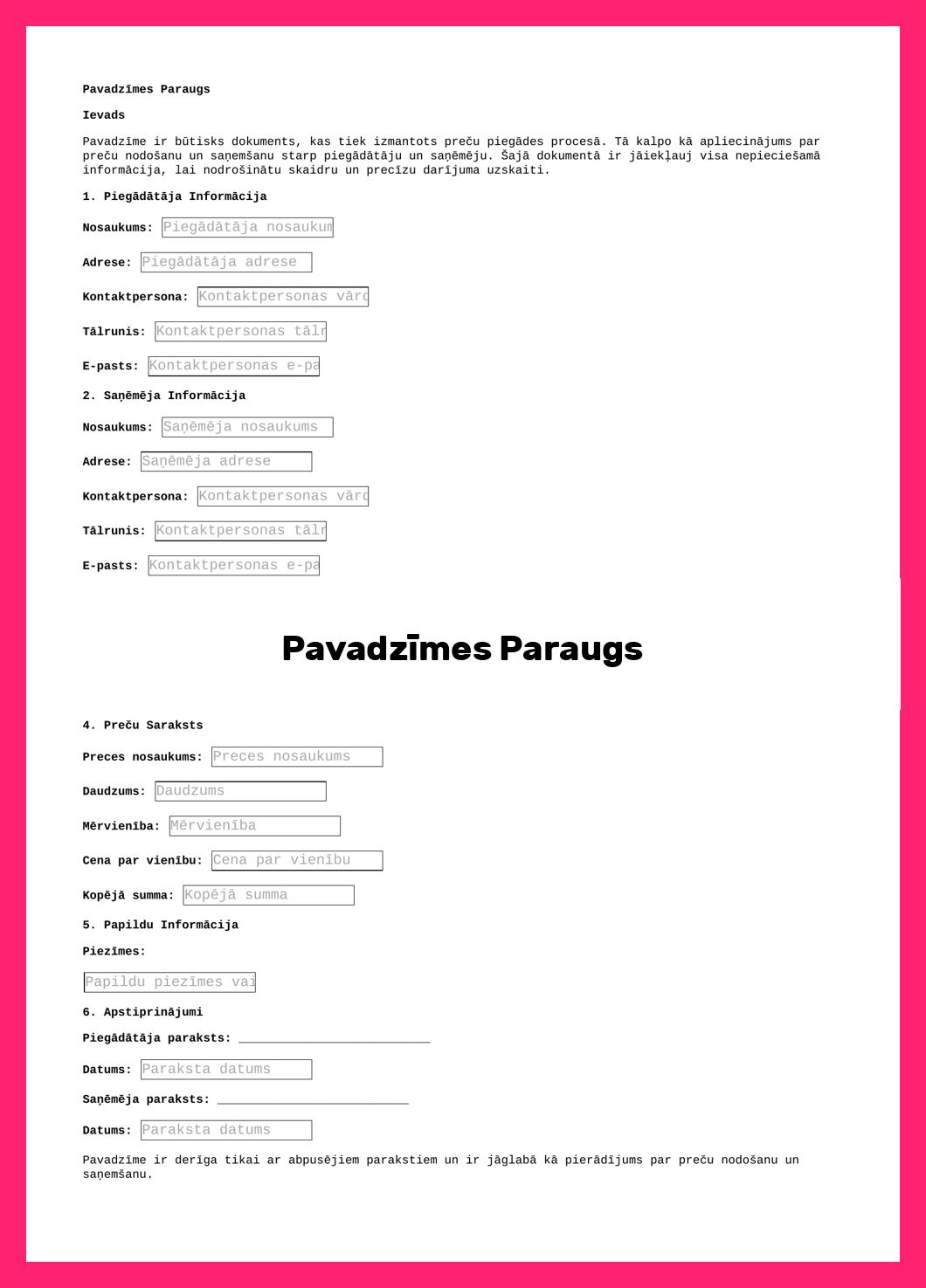 Pavadzīmes Paraugs