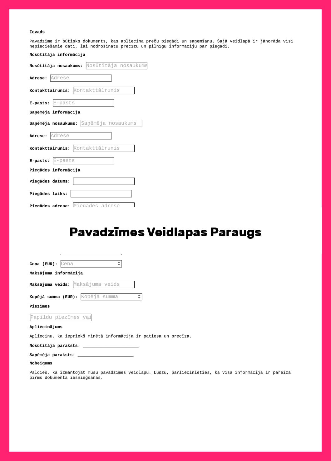 Pavadzīmes Veidlapas Paraugs