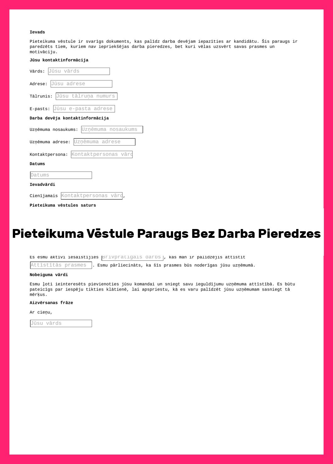 Pieteikuma Vēstule Paraugs Bez Darba Pieredzes