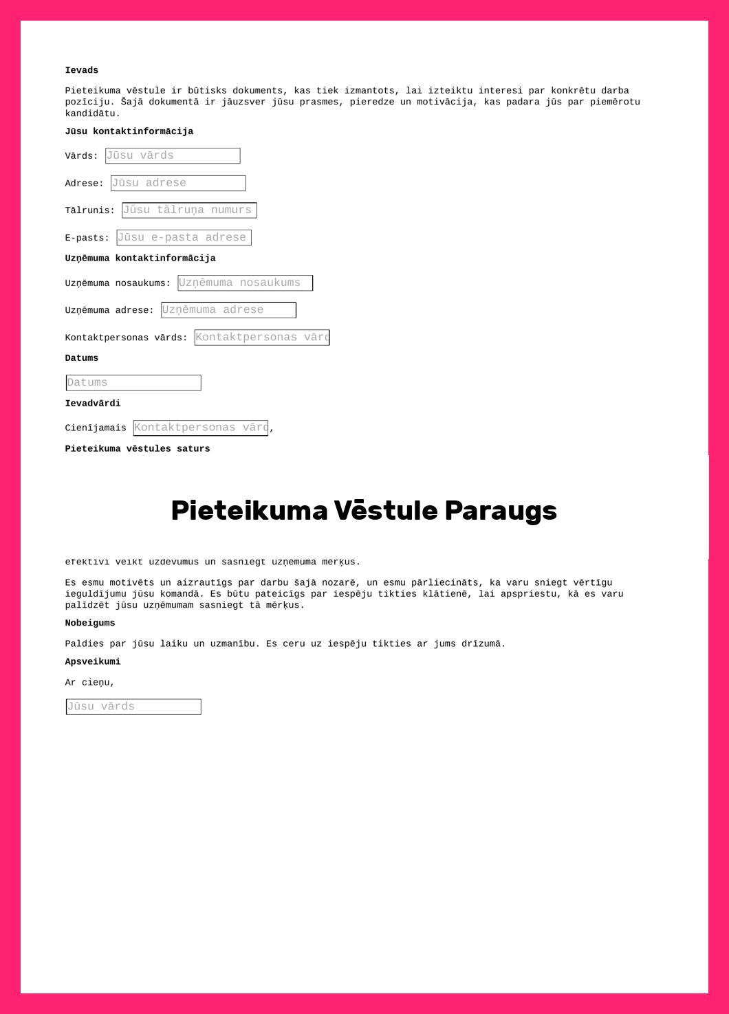 Pieteikuma Vēstule Paraugs