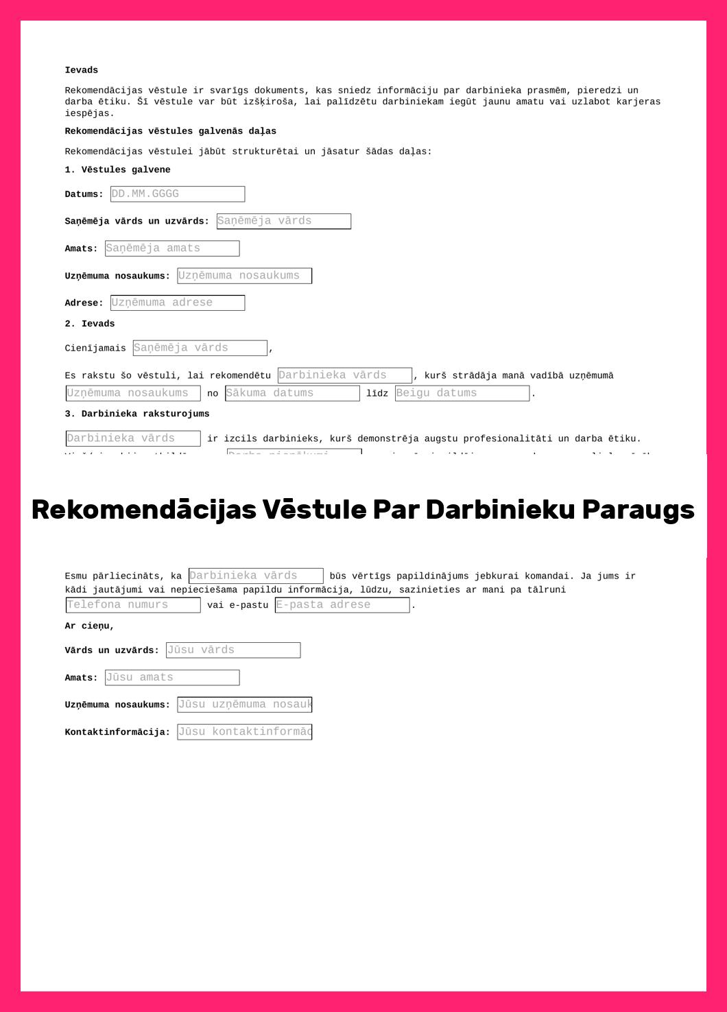Rekomendācijas Vēstule Par Darbinieku Paraugs