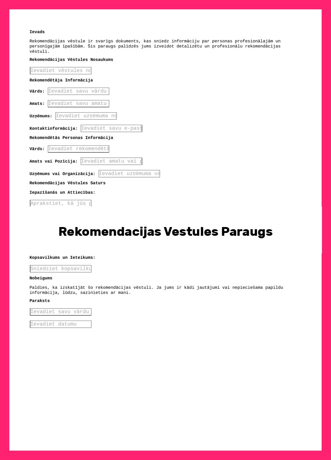 Rekomendacijas Vestules Paraugs