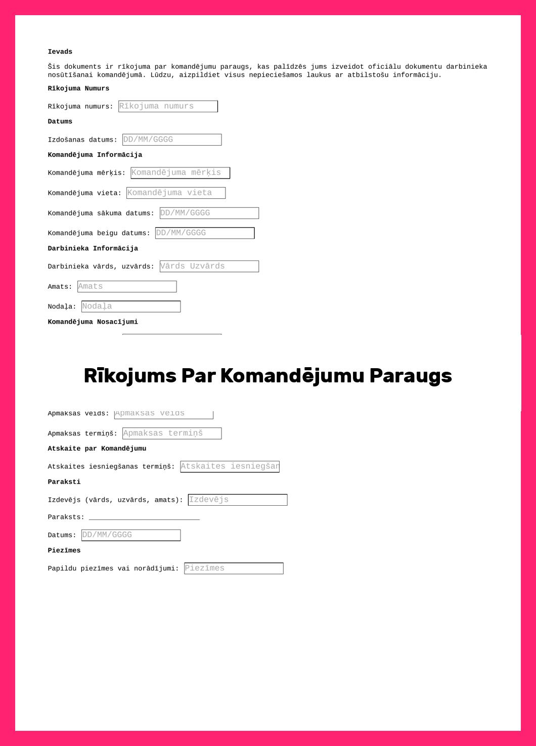 Rīkojums Par Komandējumu Paraugs