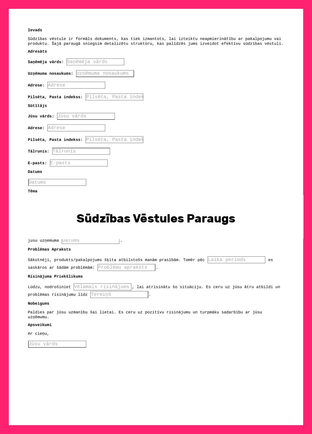 Sūdzības Vēstules Paraugs