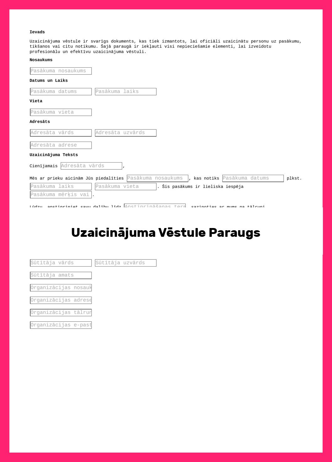 Uzaicinājuma Vēstule Paraugs