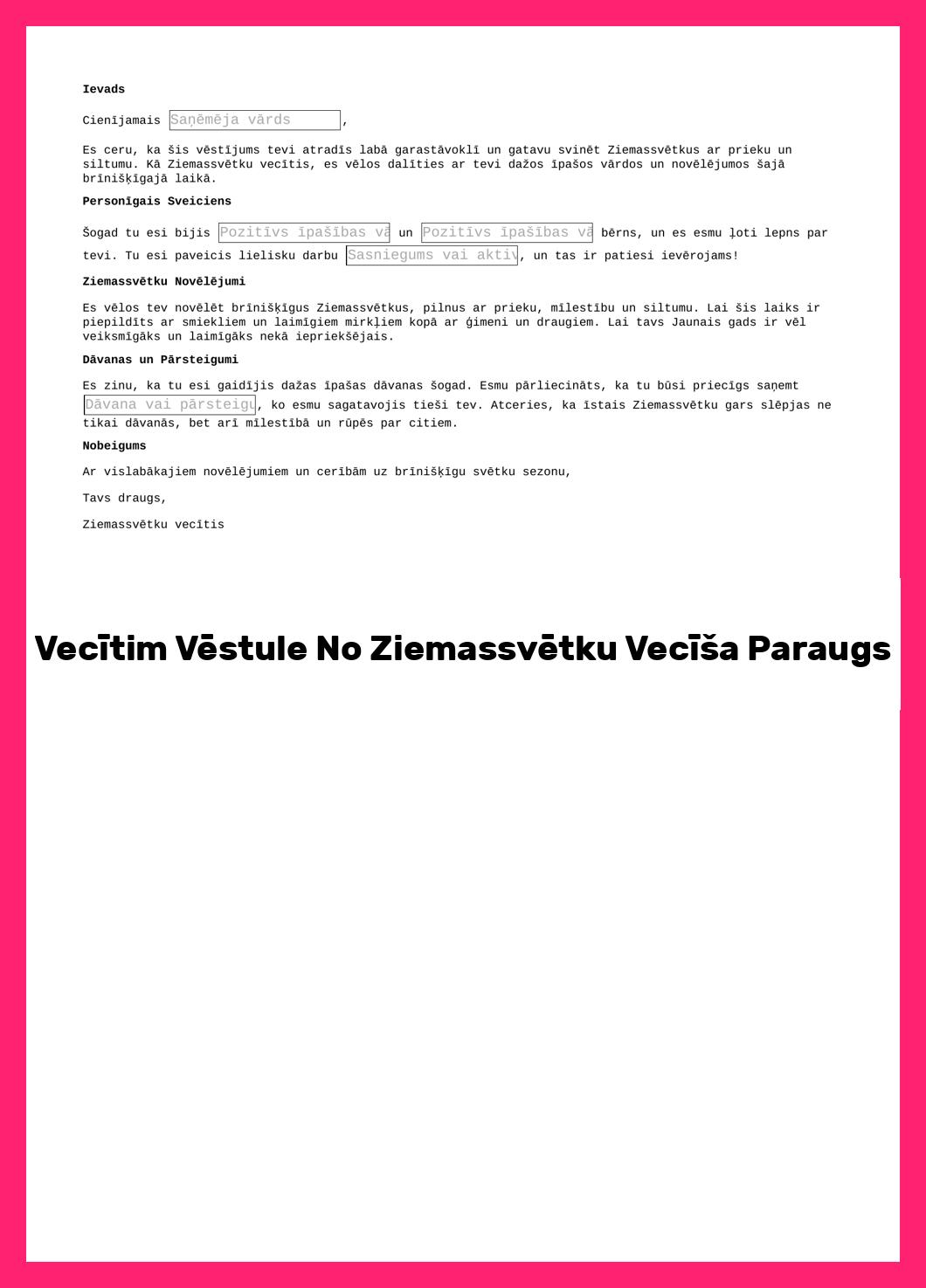 Vecītim Vēstule No Ziemassvētku Vecīša Paraugs