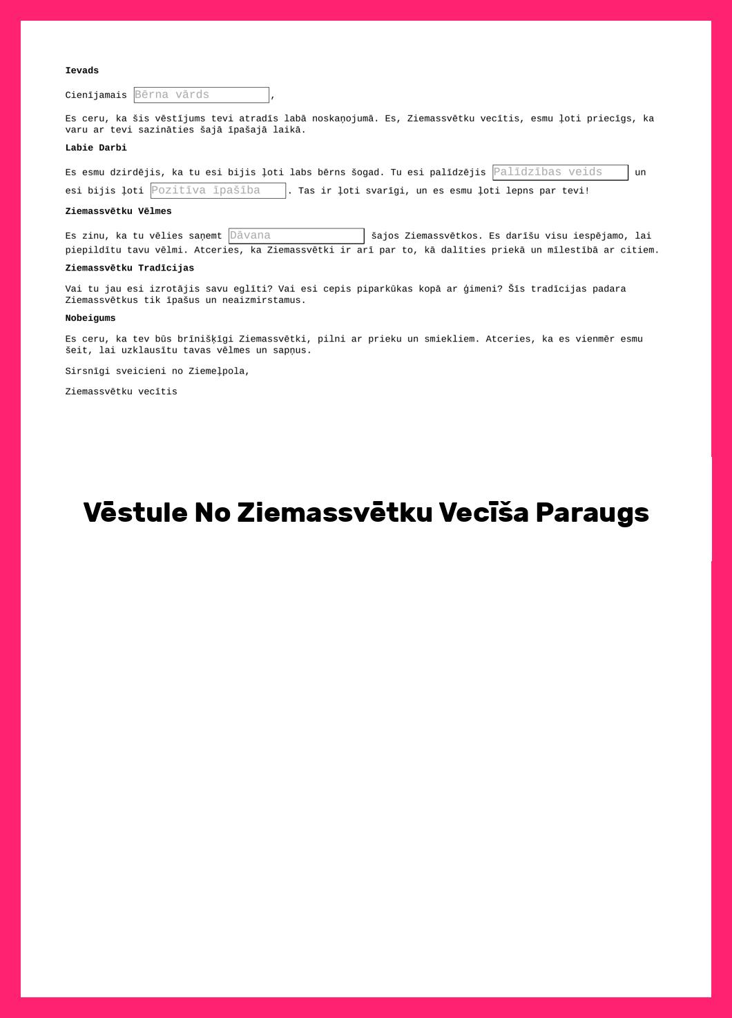 Vēstule No Ziemassvētku Vecīša Paraugs