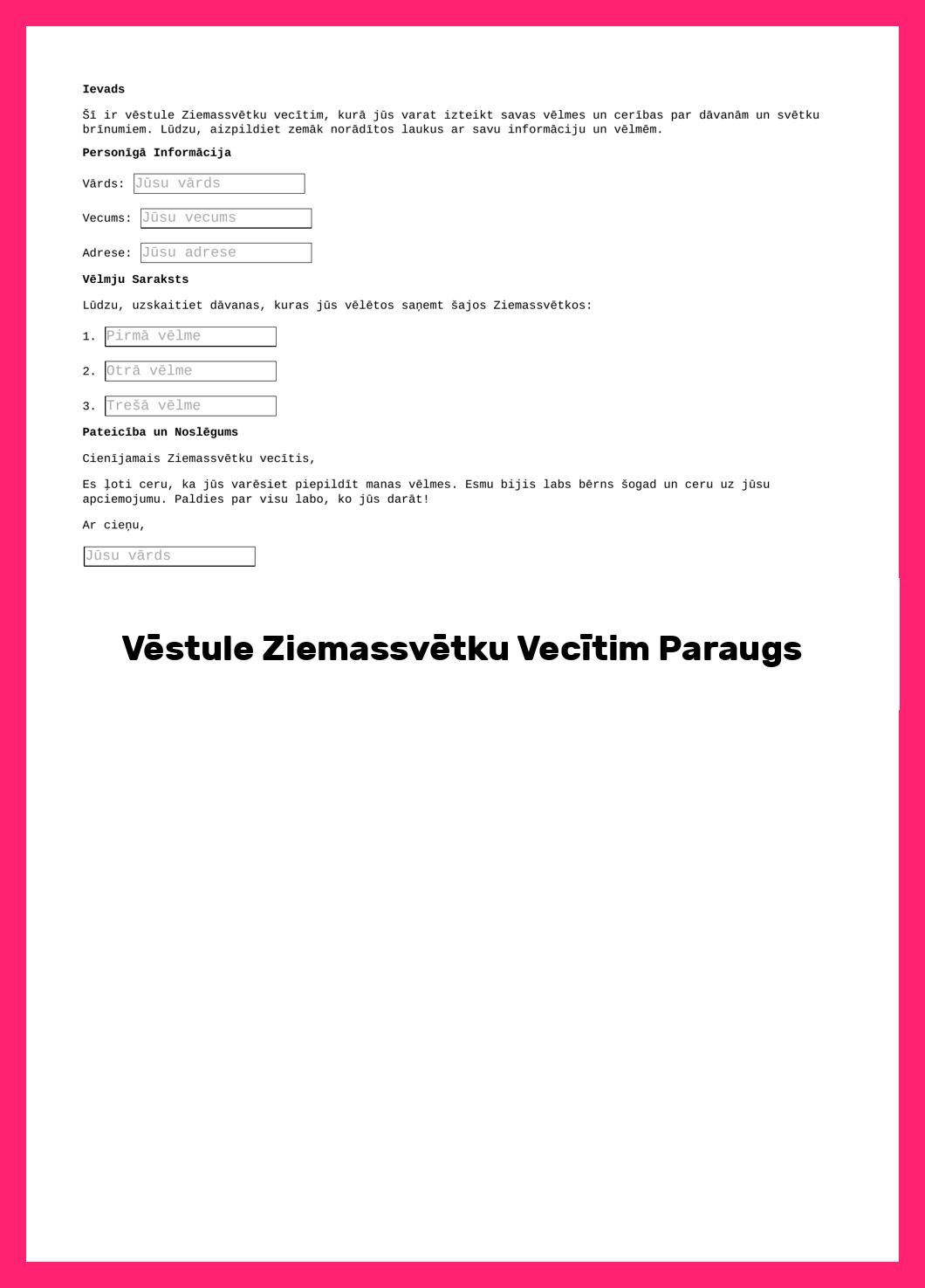 Vēstule Ziemassvētku Vecītim Paraugs