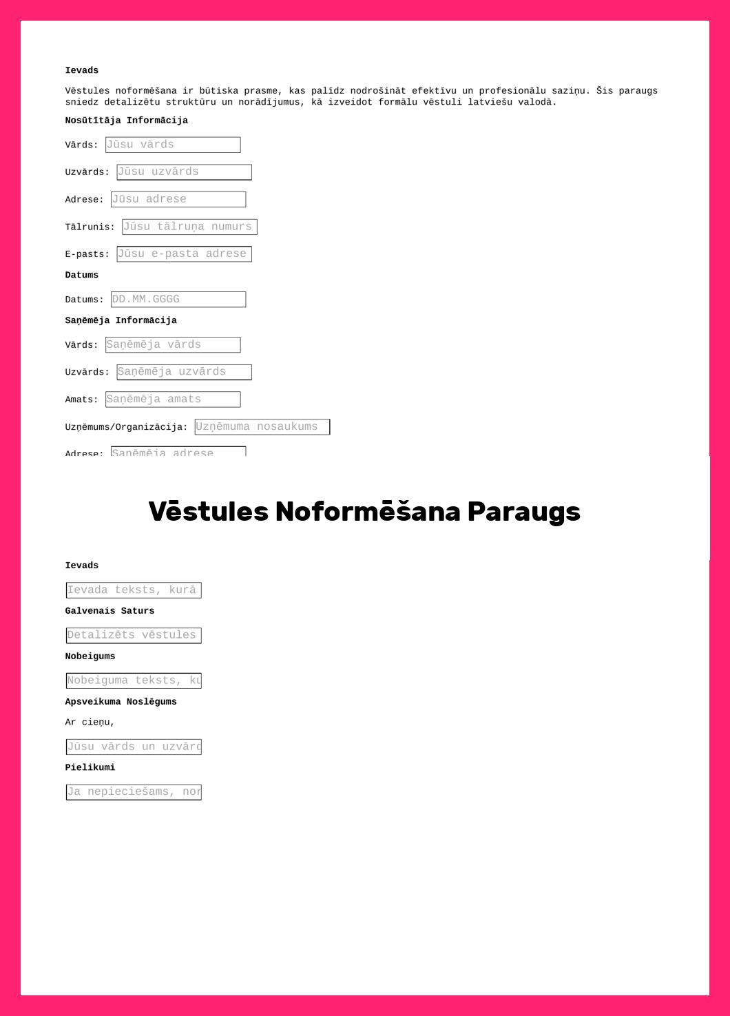 Vēstules Noformēšana Paraugs