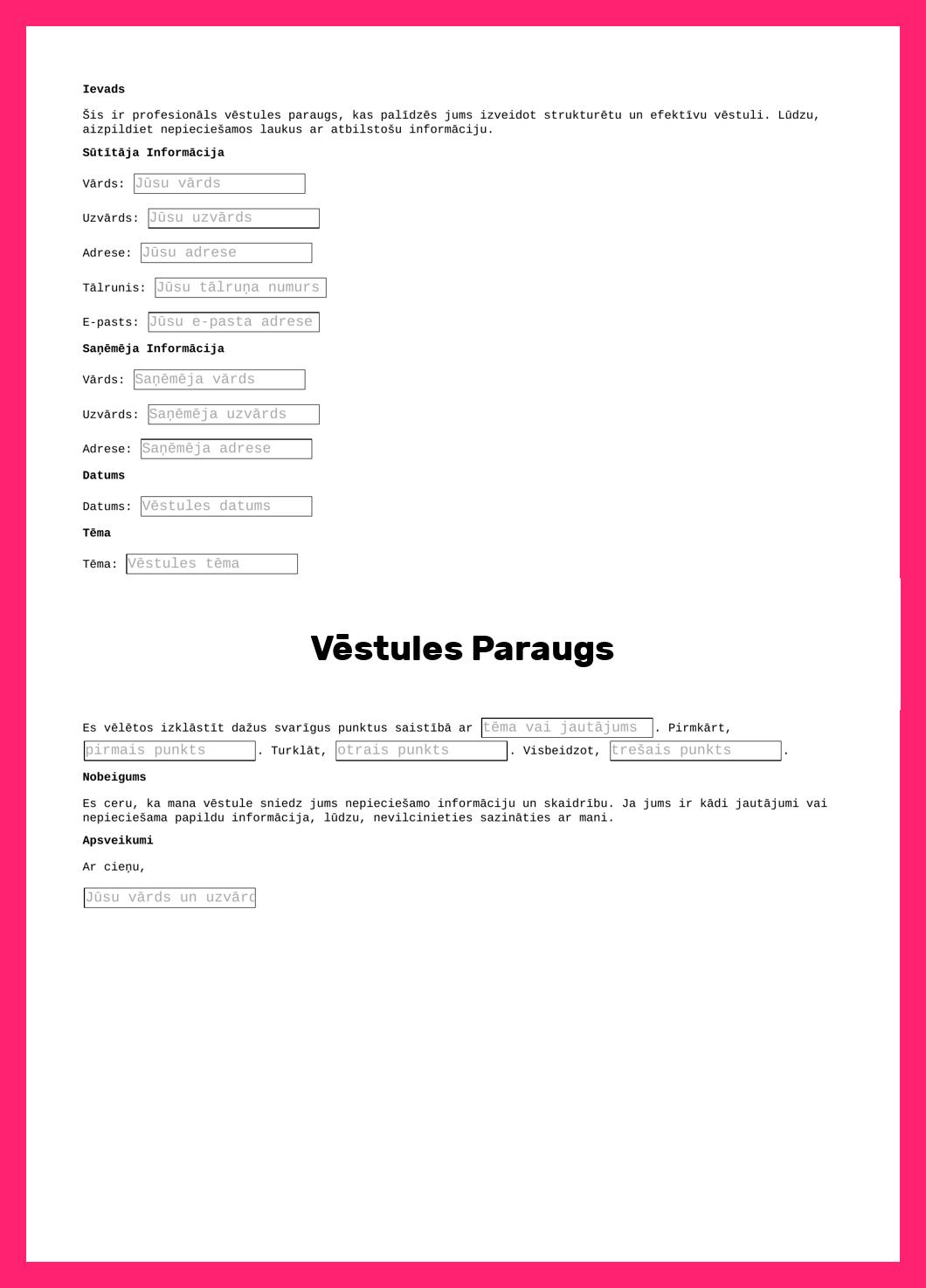 Vēstules Paraugs