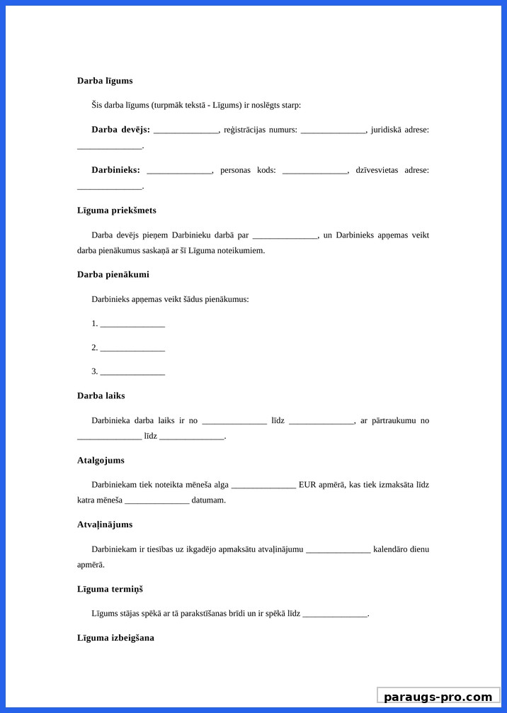 Darba Līgums Paraugs